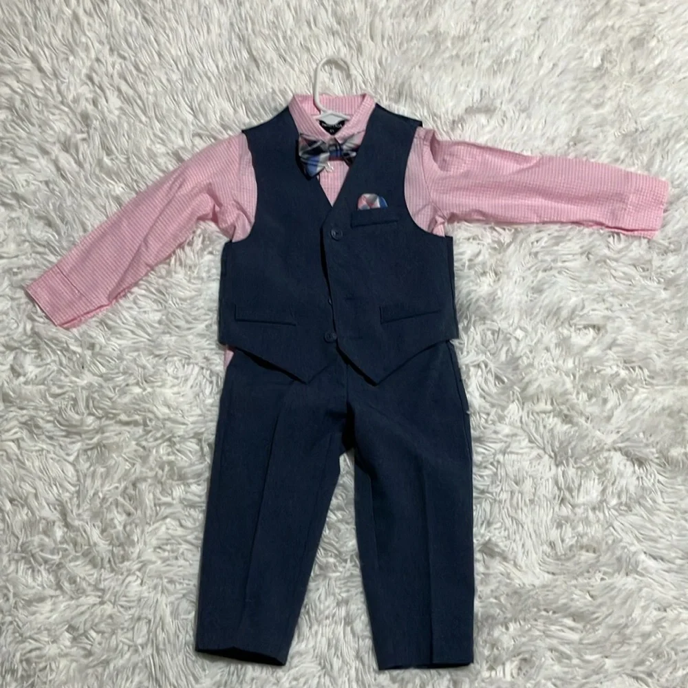 Nautica Kids Pink Shirt with Blue Vest and Bow Tie
